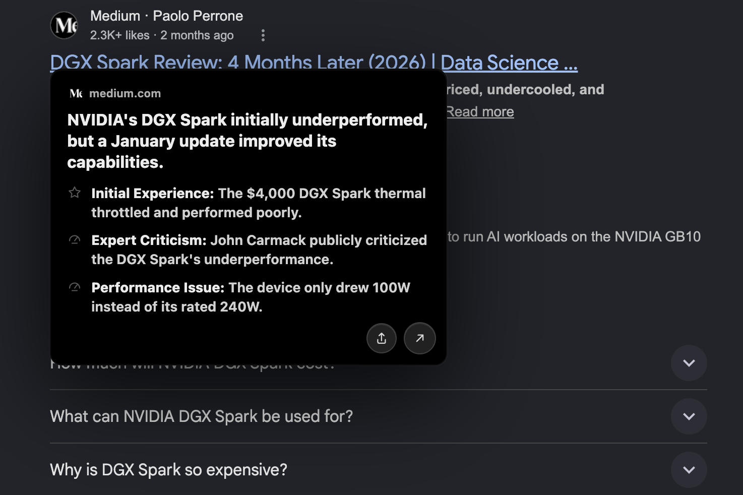 Arcks preview card on a Medium article about NVIDIA DGX Spark
